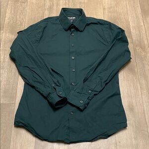 Mens Express 1MX Slim Dark‎ Green Button Down Casual Shirt